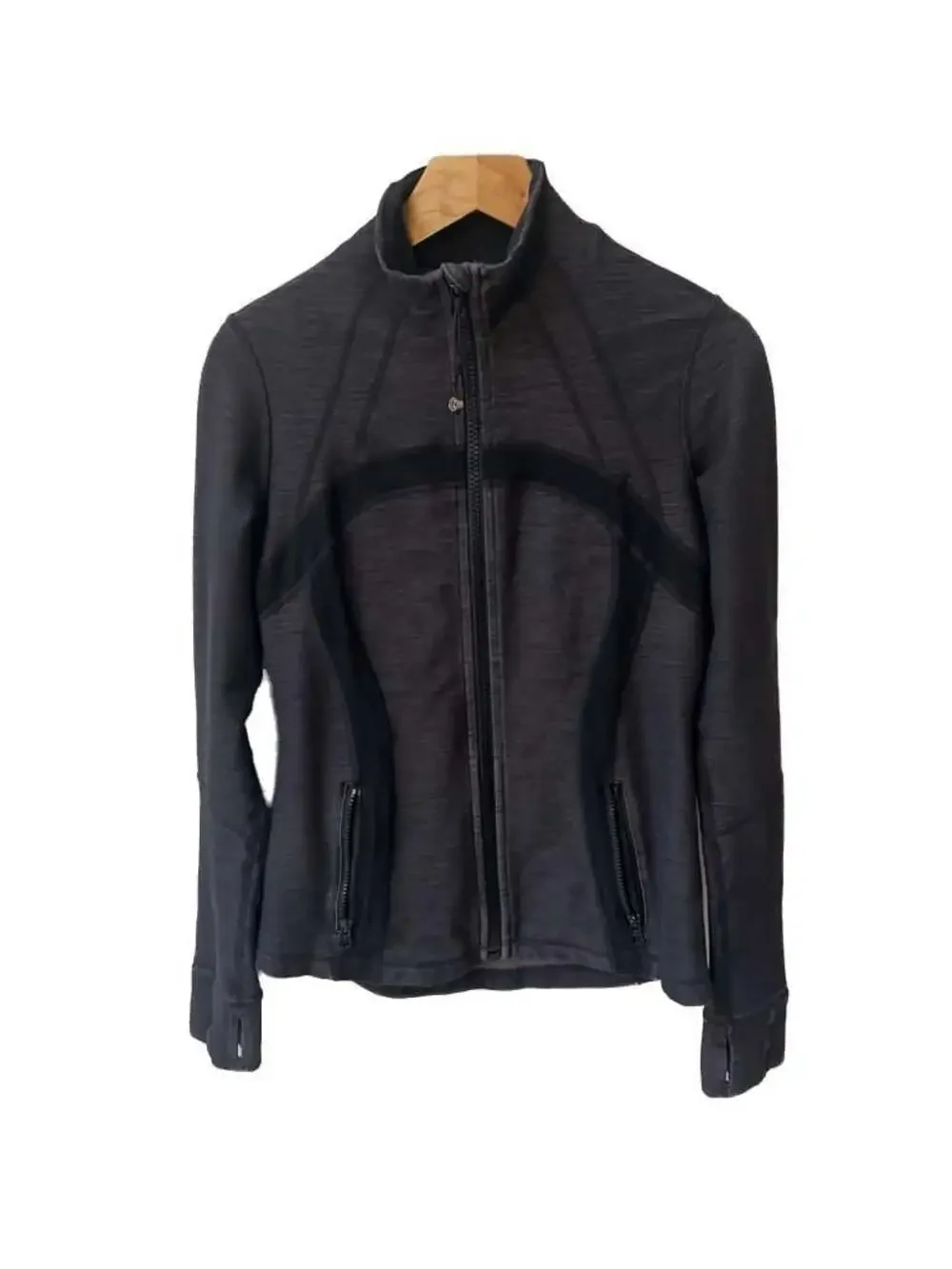 Lululemon Define Jacket Heathered Black Slub Denim / Tonka Stripe size 8 - Picture 1 of 8